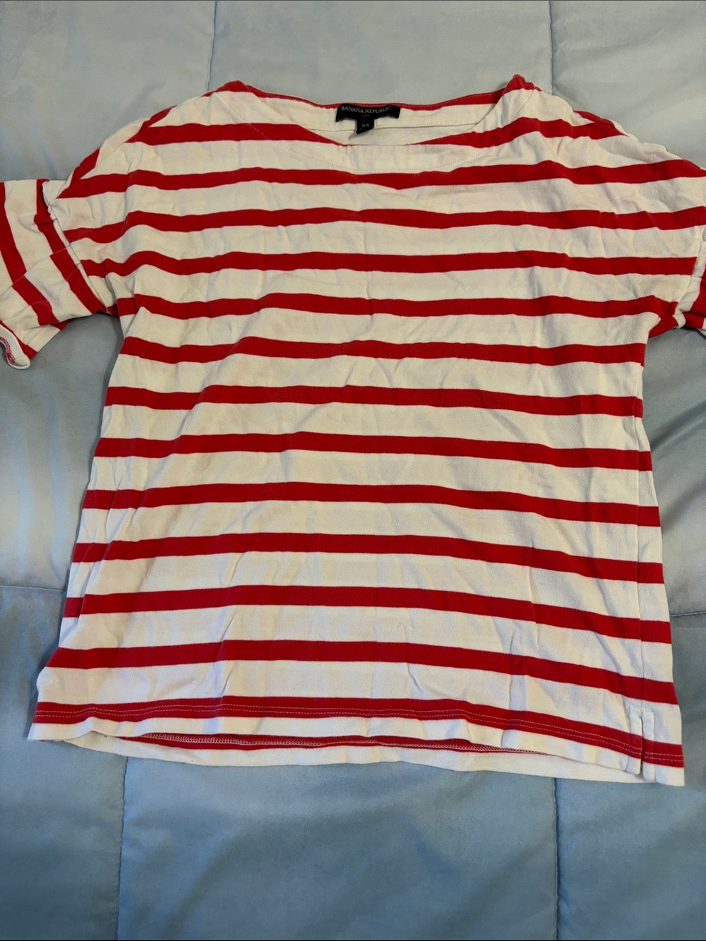 Banana Republic Red and White Striped Short Sleeve Tee